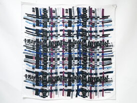 CHANEL シャネル ショール スカーフ シルク 100% ブラック ホワイト 90×90cm 美品