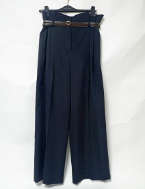 LOUIS VUITTON ルイヴィトン レディース ウール スラックス ネイビー テーラード ペーパーバッグパンツ ベルト付き サイズ：42 RW252WW 美品 【中古】