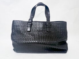 BOTTEGA VENETA ボッテガ ヴェネタ イントレチャート レザー ラージ トートバッグ ブラック 美品【中古】