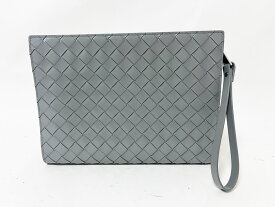 BOTTEGA VENETA ボッテガ ヴェネタ イントレチャート クラッチバッグ セカンドバッグ レザー グレー 【中古】