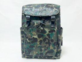 COACH コーチ リーグ フラップ バックパック ウィズ カモプリント リュック グリーン 迷彩 C5288 超美品【中古】
