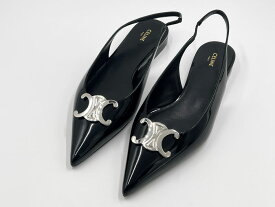 CELINE セリーヌ レディース パンプス ALMA TRIOMPHE アルマ トリオンフ スリングバック シューズ 靴 パテントレザー ブラック サイズ：37 356834371C.38NO 未使用品 【中古】
