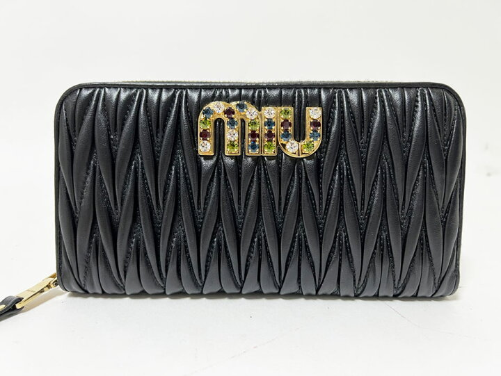 楽天市場】miu miu ミュウミュウ ファスナー 長財布 レザー ブラック  