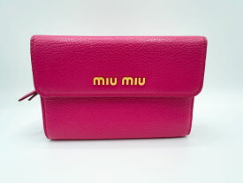 miu miu ミュウミュウ ファスナー 2つ折り 財布 L字ファスナー小銭入れ MADRAS マドラス レザー PEONIA ピンク 5ML014 超美品【中古】