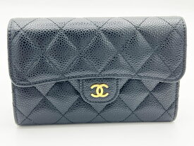 CHANEL シャネル マトラッセ ミディアム クラシックフラップ 3つ折り 財布 グレイドカーフスキン キャビアスキン ブラック ゴールド金具 ランダム AP0232 美品【中古】