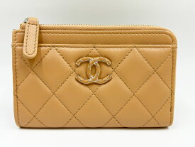 CHANEL シャネル ラムスキン フラグメントケース コインケース カードケース ライトブラウン マトラッセ AP3992 超美品【中古】