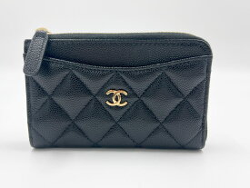 CHANEL シャネル タイムレスクラシック マトラッセ コインケース 小銭入れ カードケース L字ファスナー 財布 グレインドカーフスキン キャビアスキン ブラック シャンパンゴールド金具 AP3179 超美品【中古】