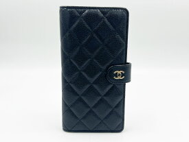CHANEL シャネル タイムレスクラシック マトラッセ 手帳型 2つ折り 長財布 グレインドカーフスキン キャビアスキン ブラック ゴールド金具 AP4129 B10583 C3906 超美品【中古】