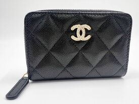 CHANEL シャネル マトラッセ コインケース 小銭入れ コンパクト財布 ブラック キャビアスキン グレインドカーフスキン レザー ゴールド金具 ラインストーン ランダム 超美品 【中古】