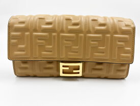 FENDI フェンディ CONTINENTAL WALLET バゲット コンチネンタル ウォレット レザー ベージュ 2つ折り 長財布 8M0251 美品【中古】