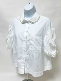 Simone Rocha シモーネ ロシャ レディース ブラウス カットソー ホワイト リボン パール コットン UK8【中古】