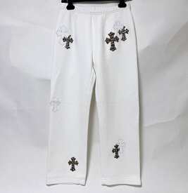 Chrome Hearts クロムハーツ レオパード ハラコ クロスパッチ スエット ボトムス ユニセックス ホワイト Sサイズ 新品同様【中古】
