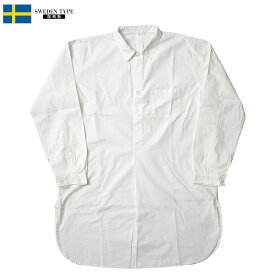 スウェーデン軍タイプ グランパシャツ 2ボタン ホワイト 長袖 新品 JS122YN メンズ 裾長 メディカル プルオーバー ロングスリーブ ミリタリーシャツ パジャマシャツ 白シャツ ラウンドボトム カジュアルシャツ レプリカ 復刻