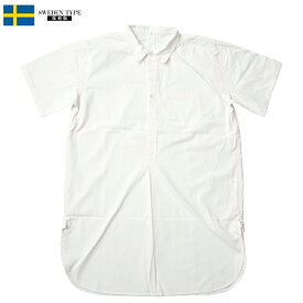 スウェーデン軍タイプ グランパシャツ 2ボタン ホワイト 半袖 新品 JS122YN メンズ 裾長 メディカル プルオーバー ハーフスリーブ ミリタリーシャツ パジャマシャツ 白シャツ ラウンドボトム カジュアルシャツ レプリカ 復刻