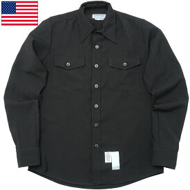 米軍 CPO 長袖シャツ ブラック デッドストック JS192NN アメリカ軍 US NAVY 薄手 ポリエステルウール 黒 ロングスリーブ ドレスシャツ