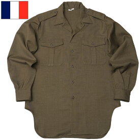 フランス軍 60s ウールシャツ 長袖 ブラウン デッドストック JS200NN フレンチアーミー 仏軍 フィールド ロングスリーブ 丈長め ロング丈 カジュアル 男性 メンズ 実物ミリタリー 軍物 軍モノ