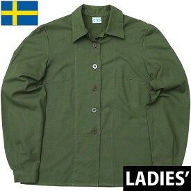 スウェーデン軍 ユーティリティシャツ 長袖 グリーン レディース デッドストック SWD ファティーグシャツ ワークシャツ ロングスリーブ 羽織り カジュアル 緑 女性 実物ミリタリー 軍物 軍モノ 未使用品