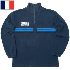 フランス ポリス プルオーバー フリースジャケット ネイビー ブルーライン デッドストック JJ322NN ハーフジップ ボア シャツ 防寒 保温 police 刺繍文字 中間着 薄手 アウター 上着 メンズ 男性 フランス警察 実物