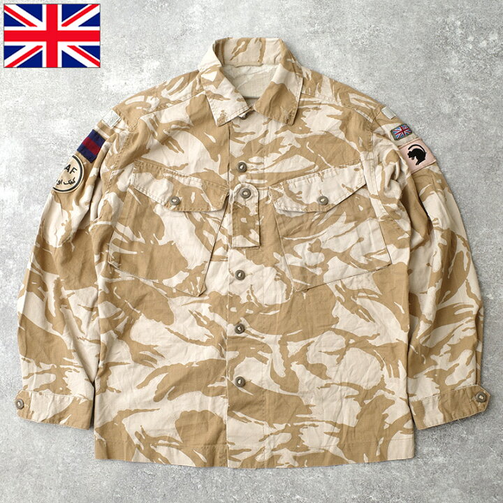 イギリス軍 トロピカル コンバットジャケット デザートDPM USED JS247UN 英国 UK 薄手 フィールドジャケット シャツ ジャケット DDPM 砂漠迷彩柄 カモフラージュ柄 パラシュートボタン 湾岸戦争 男性 メンズ カジュアル 実物ミリタリー 軍物 軍モノ ユーズド