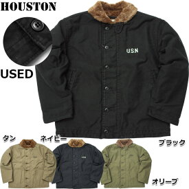 ノベルティープレゼント HOUSTON ヒューストン #5N-1UD N-1デッキジャケット USED加工 メンズ N1ジャケット 裏ボア ミリタリージャケット ブルゾン 米海軍タイプ アウター 冬 防風 復刻 レプリカ ヴィンテージ加工