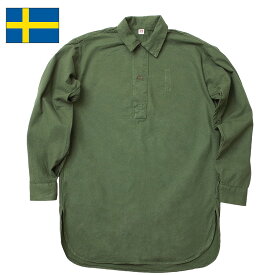 スウェーデン軍 M-55 プルオーバーシャツ 襟付き 長袖 USED JS027UN M55 メンズ ミリシャツ ミリタリー カジュアル SWD ロングスリーブ 本物 実物 中古