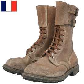 フランス軍 2バックル コンバットブーツ レザー ブラウン USED FB071NN 仏軍 フレンチアーミー フィールド 靴 本革 本皮 茶 ダブルバックル ハイカット 男性 メンズ 実物ミリタリー 軍モノ 軍物