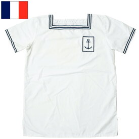 1点ならメール便可 フランス軍 半袖 セーラーTシャツ ホワイト USED JT055UN