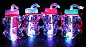光る！くまちゃんボトル　アソート8個入り　ストロー・ストラップ付光るおもちゃ　電球ボトル　タピオカ　イベント　お祭り　光り物　パーティー　縁日　夏祭り　ドリンク　ボトル　秋祭り　文化祭　学祭　模擬店　縁日玩具　かわいい　くま　景品　夜店　子供会