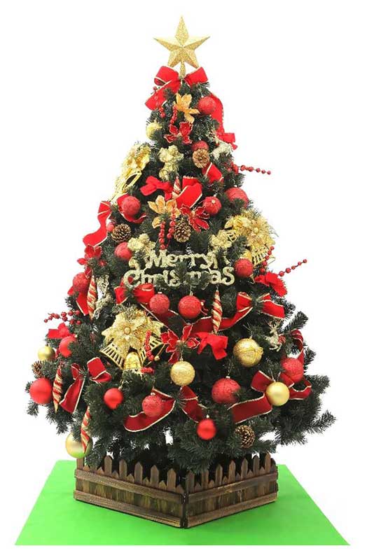 2022超人気 クリスマスツリーセット オリジナルツリー ２００球ＬＥＤライト 素敵な 装飾品付 木枠 １８０ｃｍDX装飾ライト付ツリーセット29-19赤金