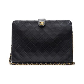 CHANEL【シャネル】プッシュロック スクエア型 チェーンショルダー ラムスキン 黒（ゴールド金具）ショルダーバッグ レディース 【送料無料】【中古】