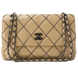 CHANEL シャネル マトラッセ ワイルドステッチ チェーンショルダー カーフスキン ベージュ（ブラック金具） レディース バッグ ショルダーバッグ レディース 【中古】【送料無料】【SS】