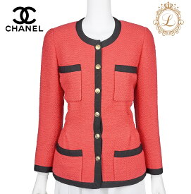 【返品可】CHANEL シャネル ココボタン　ノーカラー ジャケット アウター コート 長袖 トップス 36 赤×黒 ブランド アパレル