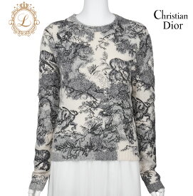 【返品可】Dior ディオール 総柄 カシミヤ セーター 36 白×黒 ニット トップス 長袖 カットソー ブランド アパレル
