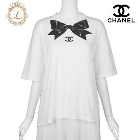 【返品可】CHANEL シャネル ココマーク リボン Tシャツ サイズL 白 半袖 カットソー トップス ブランド アパレル