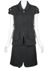 【返品可】CHANEL シャネル ココボタン 半袖 ジャケット スカート セットアップ 38 黒 トップス アウター ボトムス ブランド アパレル