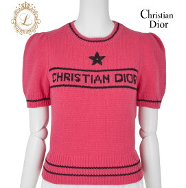 【返品可】Dior ディオール ロゴ 半袖 ニット 38 ピンク×黒 カットソー トップス Tシャツ ブランド アパレル