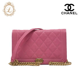 CHANEL シャネル ボーイシャネル マトラッセ チェーンウォレット キャビアスキン ピンク（ゴールド金具）レディースウォレット 折財布 レディース財布 【中古】【送料無料】