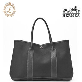HERMES エルメス ガーデンパーティPM 　トートバッグ　トワルオフェシェ　黒（シルバー金具）レディースバッグ　ブランド【中古】【送料無料】