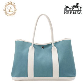HERMES エルメス ガーデンパーティPM 　トートバック ト　ネゴンダ×キャンバス　ブルー系×白　（シルバー金具）レディース【中古】【送料無料】