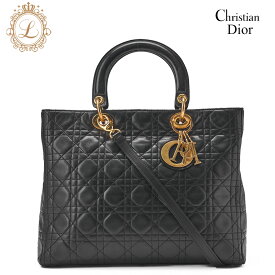 Dior ディオール レディディオール　 カナージュ 　ハンドバッグ 　2way　ラムスキン 　黒　ラージサイズ（ゴールド金具） レディース 【中古】【送料無料】