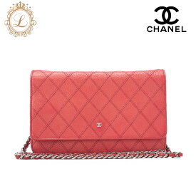 CHANEL シャネル ビコローレ マトラッセ チェーンウォレット カーフスキン 赤（シルバー金具）レディースウォレット 折財布 レディース財布 【中古】【送料無料】