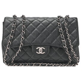 CHANEL シャネル チェーンショルダーバッグ 　デカマトラッセ　30cm　シングルフラップ　キャビアスキン 黒 （シルバー金具） レディース バッグ レディース【中古】【送料無料】