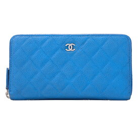 CHANEL シャネル マトラッセ ラウンド長財布 キャビアスキン ブルー（シルバ－金具）レディースウォレット 財布 【中古】【送料無料】