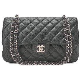 CHANEL シャネル マトラッセ ターンロック ダブルフラップ25 チェーンショルダーバッグ キャビアスキン 黒（シルバー金具）レディースバッグ ハイブランド【中古】【送料無料】