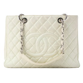 CHANEL シャネル トートバッグ 　マトラッセ 　キャビアスキン 　白　 ダブルチェーン 　GST 　シルバー金具 レディースバッグ ブランド【中古】【送料無料】