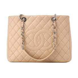 CHANEL シャネル　トートバッグ 　マトラッセ 　キャビアスキン　 ココマーク GST 　ダブルチェーントート 　ベージュ　シルバー金具　レディースバッグ　ブランド【中古】【送料無料】