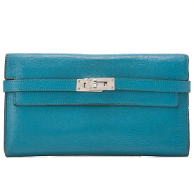 HERMES エルメス ケリーウォレット 2つ折り長財布　シェーブル　ヴェールヴェローヌ　Vertverone　シルバー金具 　レディースウォレット　 レディース長財布【中古】【送料無料】