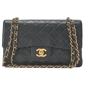 CHANEL シャネル マトラッセ ダブルフラップ 23cm チェーンショルダー ラムスキン 黒 ゴールド金具　レディースバッグ　ブランド【中古】【送料無料】