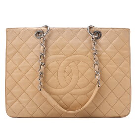 CHANEL シャネル　トートバッグ 　マトラッセ 　キャビアスキン　 ココマーク GST 　ダブルチェーントート 　ベージュ　シルバー金具　レディースバッグ　ブランド【中古】【送料無料】