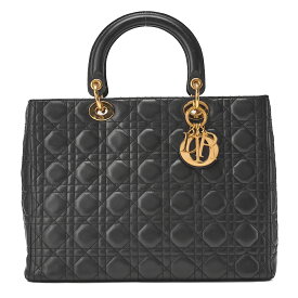 Dior ディオール レディディオール カナージュ ハンドバッグ ラージサイズ ラムスキン （ゴールド金具）黒 レディース バッグ 【中古】【送料無料】